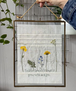 Christening Dried Wildflower And Stitched Words Art, 2 of 4