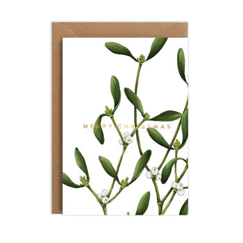 White Mistletoe 'Merry Christmas' Card, Gold Foil, 2 of 3