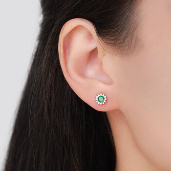Sterling Silver Emerald Flower Stud Earrings, 7 of 12