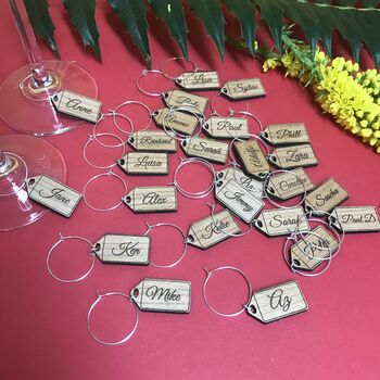 Personalised Five Christmas Name Tag Wine Glass Charms, 6 of 11