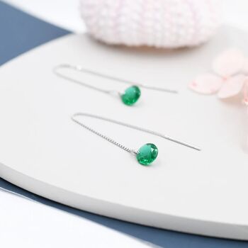 Emerald Green Cz Dot Threader Earrings, 5 of 10