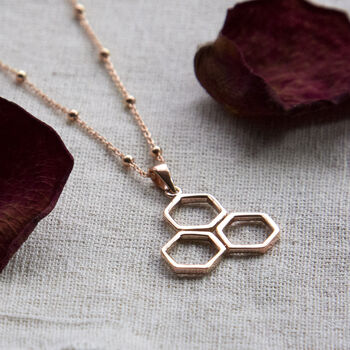 Sterling Silver Geometric Honeycomb Necklace, 4 of 7