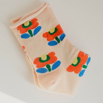 Ray Cream Tulip Flower Floral Ankle Socks, 2 of 3