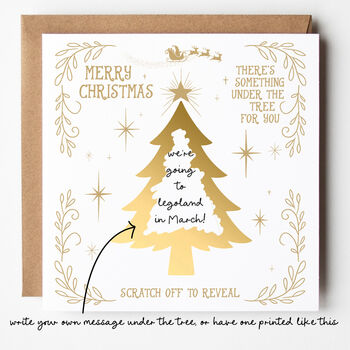 Gold Christmas Tree Scratch Reveal Card Diy Or Pre Printed Message, 2 of 6