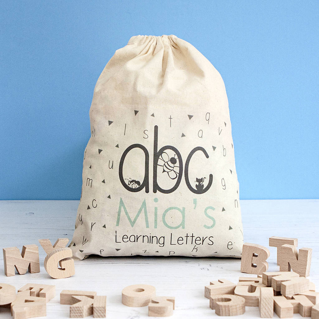 Image of Personalised Wooden Alphabet Bag