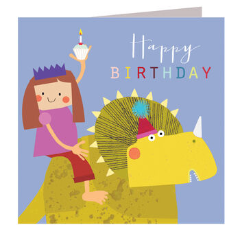 Girl On A Dinosaur Birthday Card, 3 of 4