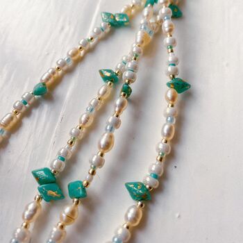 Natural Freshwater Pearl Turquoise Beaded Necklace, 4 of 4