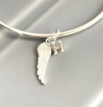 Handmade Sterling Silver Personalised Angel Wing Bangle, 2 of 4