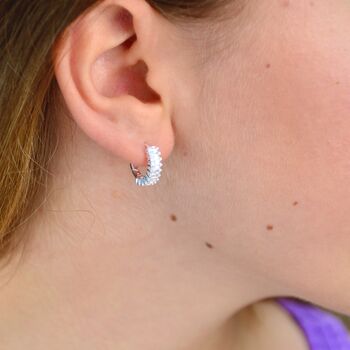 Sterling Silver Cz Sparkle Baguette Mini Hoop Earrings, 4 of 8