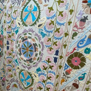 Pastel Suzani Hand Embroidered Throw Bed Spread, 4 of 4