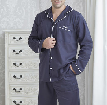 Men's Personalised Navy Cotton Pyjamas, 2 of 8