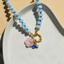 Blue Gemstone And Pink Flower Gingham Necklace, thumbnail 5 of 6