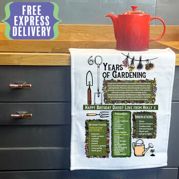 60 Years Of Gardening 60th Birthday Gift Tea Towel, 4 of 6