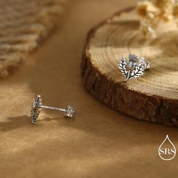 Sterling Silver Thistle Flower Stud Earrings, 7 of 12