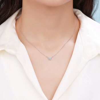 Sterling Silver Extra Tiny Opal Butterfly Necklace, 6 of 12