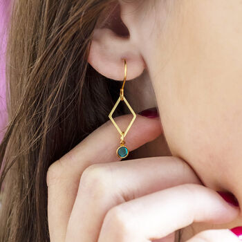 Gold Plated Rhombus Birthstone Earrings, 2 of 11