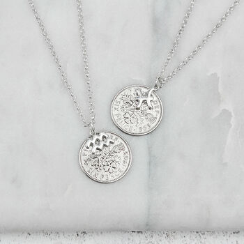 Sterling Silver Star Sign 70th Birthday Sixpence Necklace, 8 of 10