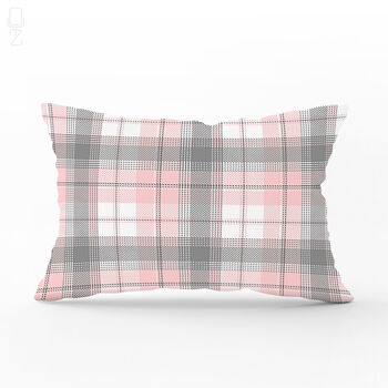 Modern Grey And Blush Pink Tartan Chenille Cushion, 3 of 12