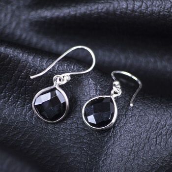 Teardrop Earrings With Genuine Black Onyx, 2 of 3