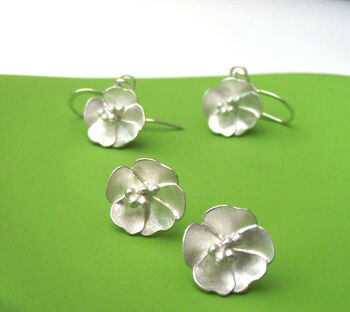 Sterling Silver Buttercup Flower Earrings, 3 of 12