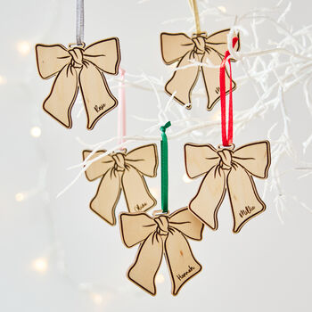 Personalised Wooden Bow Christmas Decoration, 3 of 6