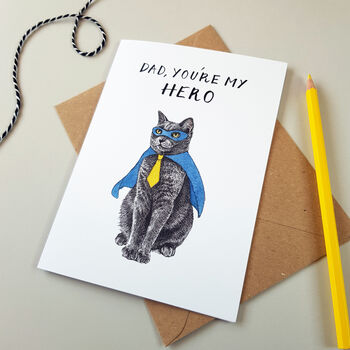 'Dad You're My Hero' Cat Father's Day Card, 2 of 2