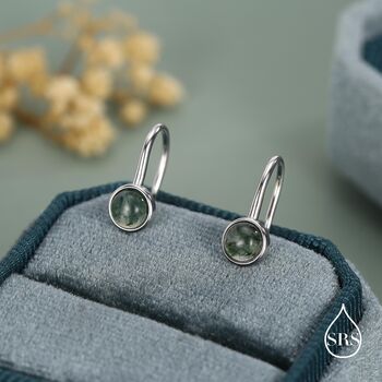 Sterling Silver Moss Agate Cabochon Drop Earrings, 3 of 10