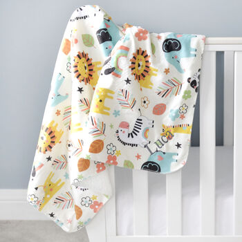 Personalised White Baby Gown And Jungle Blanket Set, 8 of 12