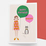 Girl And Cat Birthday Card, thumbnail 1 of 2