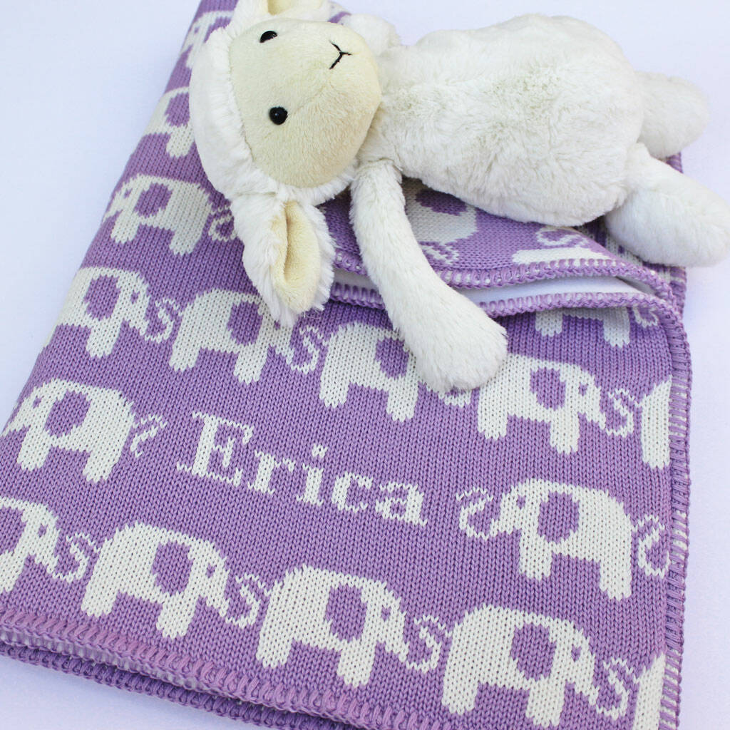 Personalised Knitted Elephant Baby Blanket By Justine Louise