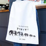 Personalised Mono Pattern Elephants Tea Towel, thumbnail 1 of 4