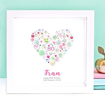 Personalised 80th Birthday Button Heart, 2 of 5