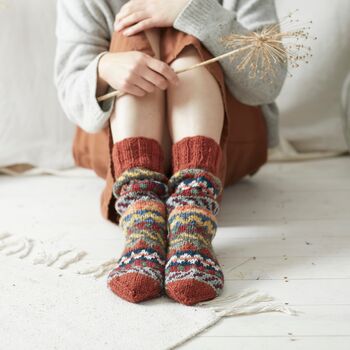 Fair Trade Unisex Nordic Knit Socks Eco Waste Wool, 3 of 12