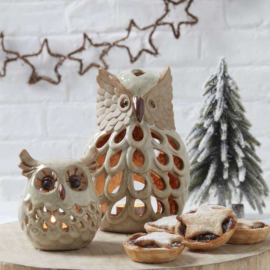 ceramic owl tea light holder by the christmas home