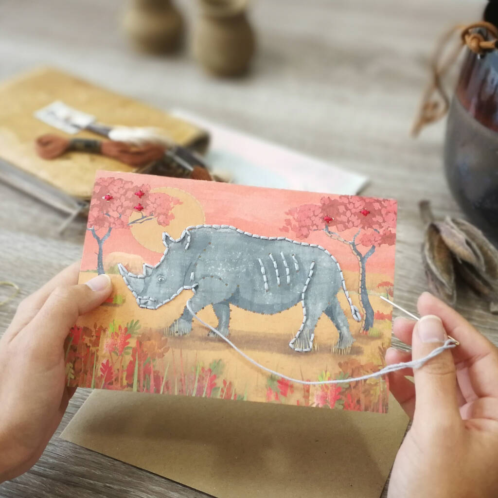 Embroider Me Rhino Greeting Card, 1 of 6