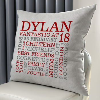 Personalised 18th Birthday Word Art Cushion By A Type Of Design