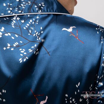Blue Printed Soft Satin Long Sleeve Luxury Pyjama Set, 4 of 9