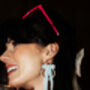 Velvet Bow And Hand Beaded Hoop Earrings, thumbnail 4 of 10