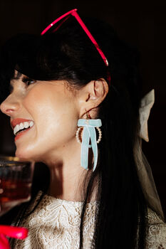 Velvet Bow And Hand Beaded Hoop Earrings, 4 of 10