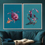 Set Of Two Turtle Koi Fish Turquoise Art Prints, thumbnail 1 of 4