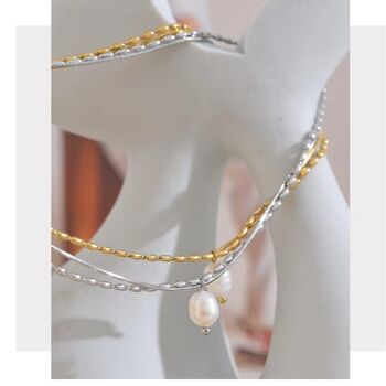 Milan D’or Gold Pearl Drop Ribbed V Blossom Necklace, 3 of 4