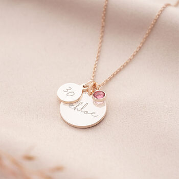 Esme 30th Birthday Disc And Birthstone Personalised Name Necklace, 2 of 12