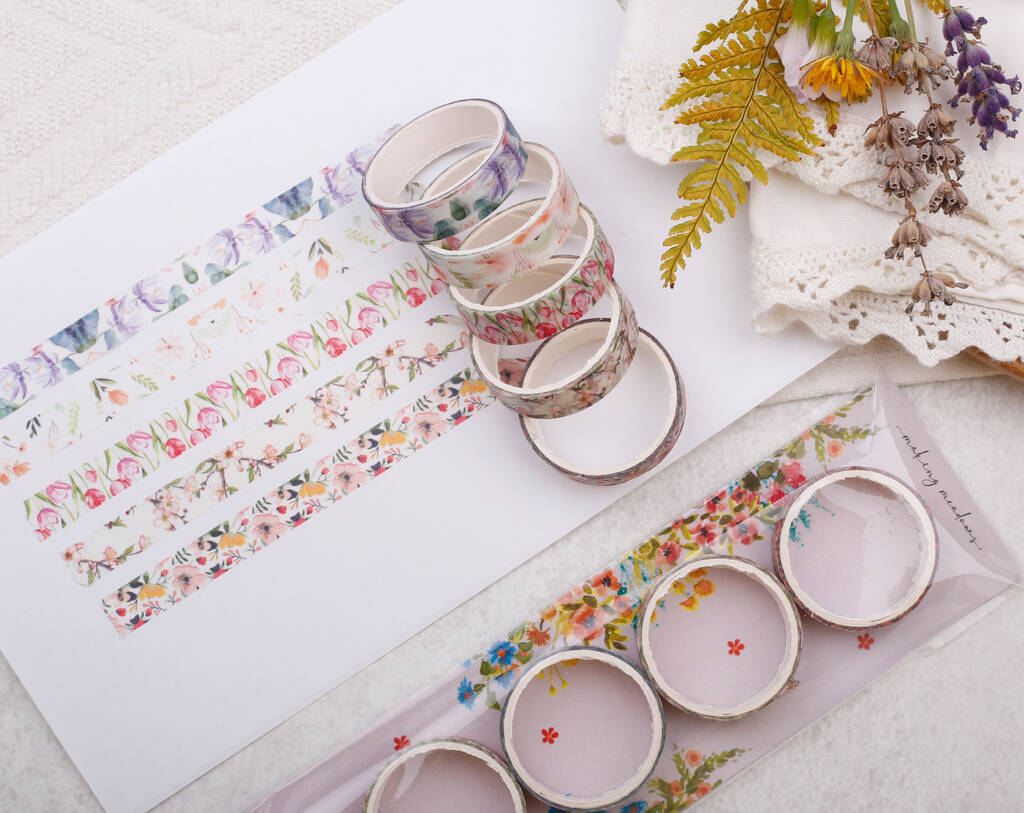 Floral Washi Tape Mixed Pack, Eco Friendly Paper Sellotape Roll, 1 of 2