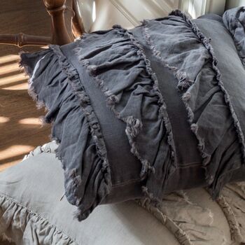 Linen Ruffle Cushion Charcoal, 2 of 4