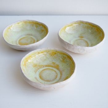 Handmade Textural Yellow Ceramic Ring Dish Bowl, 6 of 8