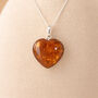 Personalised Sterling Silver Baltic Amber Heart Pendant Necklace, thumbnail 4 of 11
