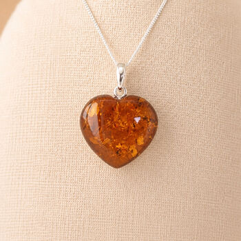 Personalised Sterling Silver Baltic Amber Heart Pendant Necklace, 4 of 11