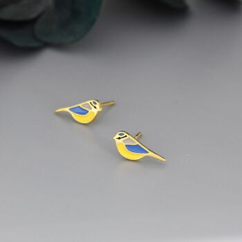 Blue Tit Bird Stud Earrings In Sterling Silver, 8 of 12