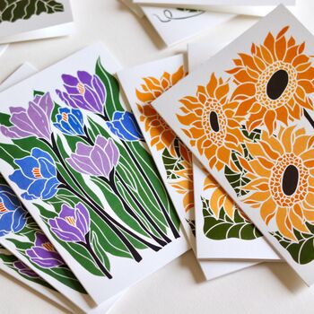 Linocut Joy Bloom Flower Notecards Set Of 12, 2 of 12