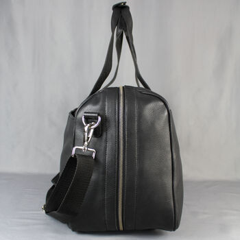 Black Leather Weekend Bag With Gunmetal Zip, 8 of 10